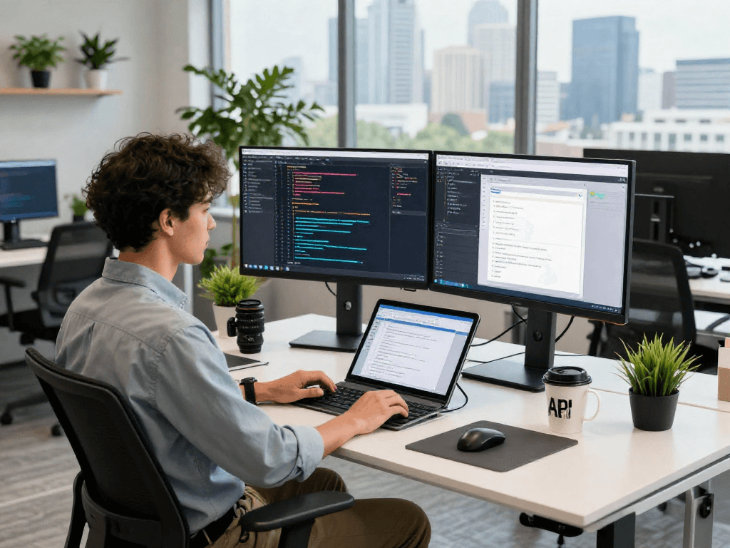 Juicy ai software development scene showcasing innovative coding and AI integration in a bright workspace.